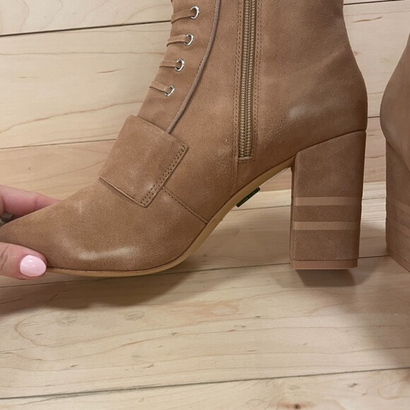 Michaela V Marta Suede Pointed Toe Heeled Boots Tan 38 EU - Picture 7 of 9